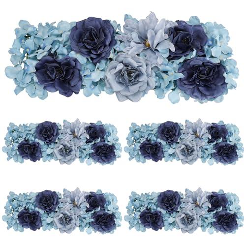 DIYDOFUN Pack of 4 Artificial Flower Wedding Arch Decorations, 18 inch Floral Wall Backdrop Centerpieces for Party Bridal Shower Event Table Wall Arrangement - Navy Blue