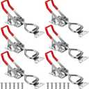 6 Pack 4001 Toggle Latch Clamp with Lock Hole, 304 Stainless Steel Adjustable Quick Release Pull Latch for Smoker, Toolbox, Cabinet  330Lbs Holding Capacity, Silver & Red Handle, Includes Screws