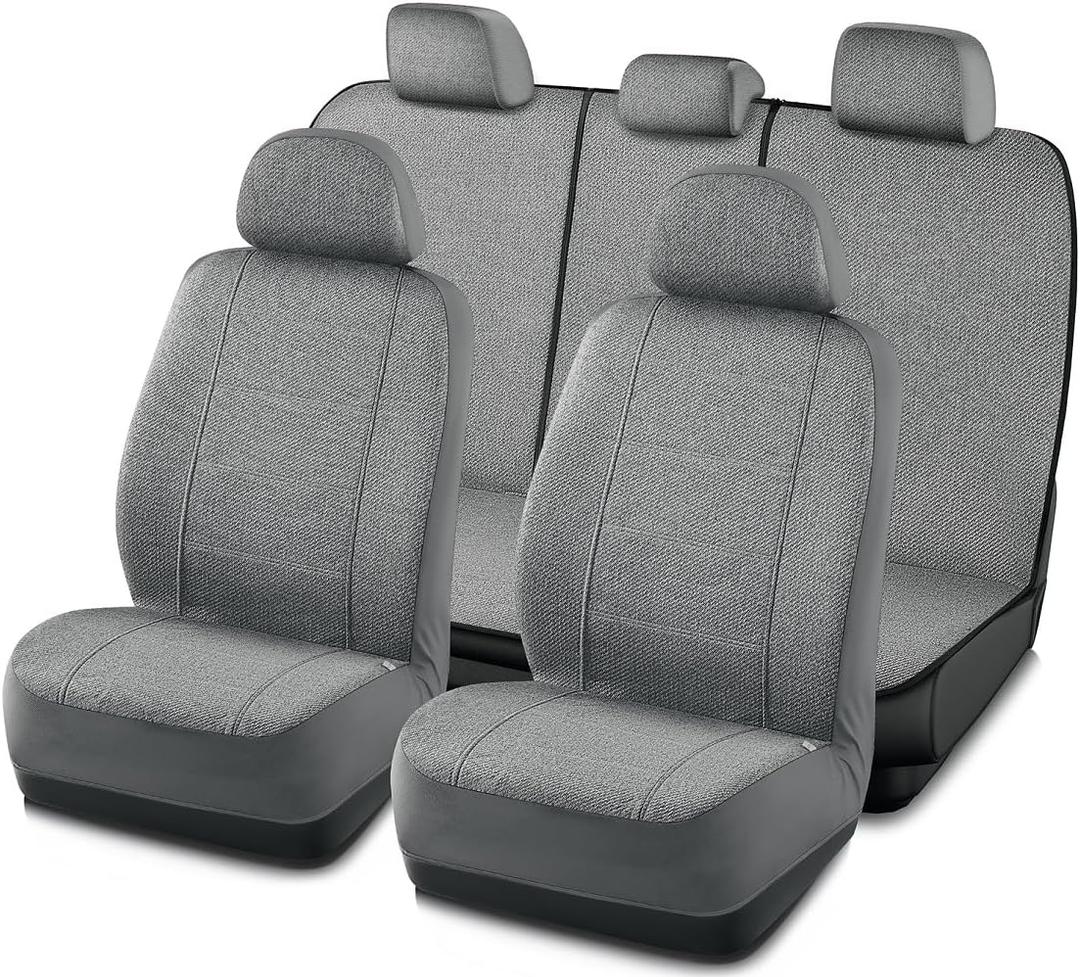 Road Comforts Full Set Car Seat Covers Front Rear Seat Cover Low Back, Flax Seat Protector, Airbag Compatible, Universal Fits for Most Cars, Truck, SUV, Vans Gray