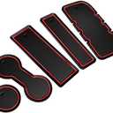 Asgohme Fit for Toyota Tacoma 2005-2015 Accessories, Upgraded Custom Non-Slip Center Console Mats, Cup Holder Insert Pads, Interior Anti-Dust Storage Liners (5-PCS, Red Trim)