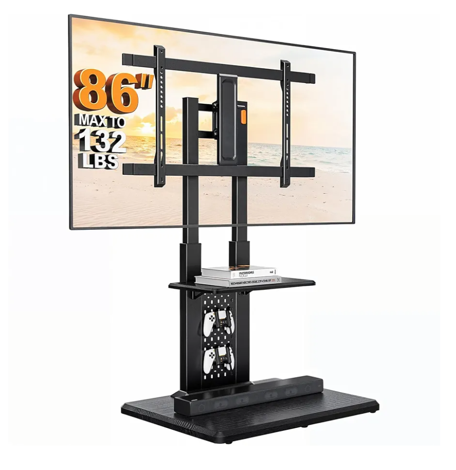 Perlegear Floor TV Stand with Mount for 32-86" TVs up to 132 lbs, Tall TV Stand with Pegboard and 6 Height Settings, TV Swivel Stand with Wooden Base, Max VESA 600x400mm PGFS13