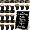 25 Pcs Graduation Candy Buffet Party Decoration Graduation Table Candy Bar Snack Labels Signs and 5'' Buckets with Handle for Class of 2026 High School College(Pure Style,Black)