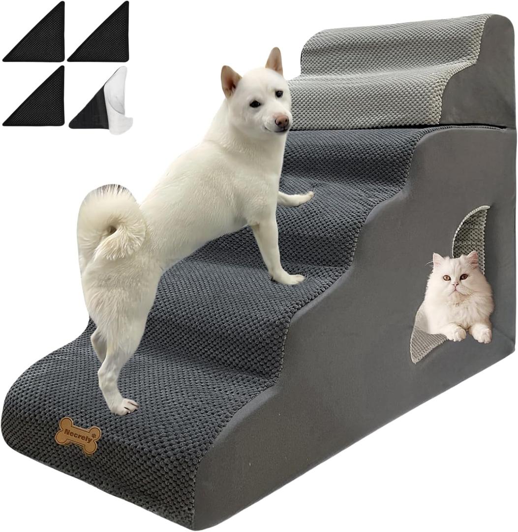 dog stairs for small dogs to 30 inches high beds, 6 step dog ramp stair for 18-36 inches couch-bed,pet stairs for small old meduim large dogs cats,Non-Slip balanced 6 tiers ladder, 75 pounds Studry 33D