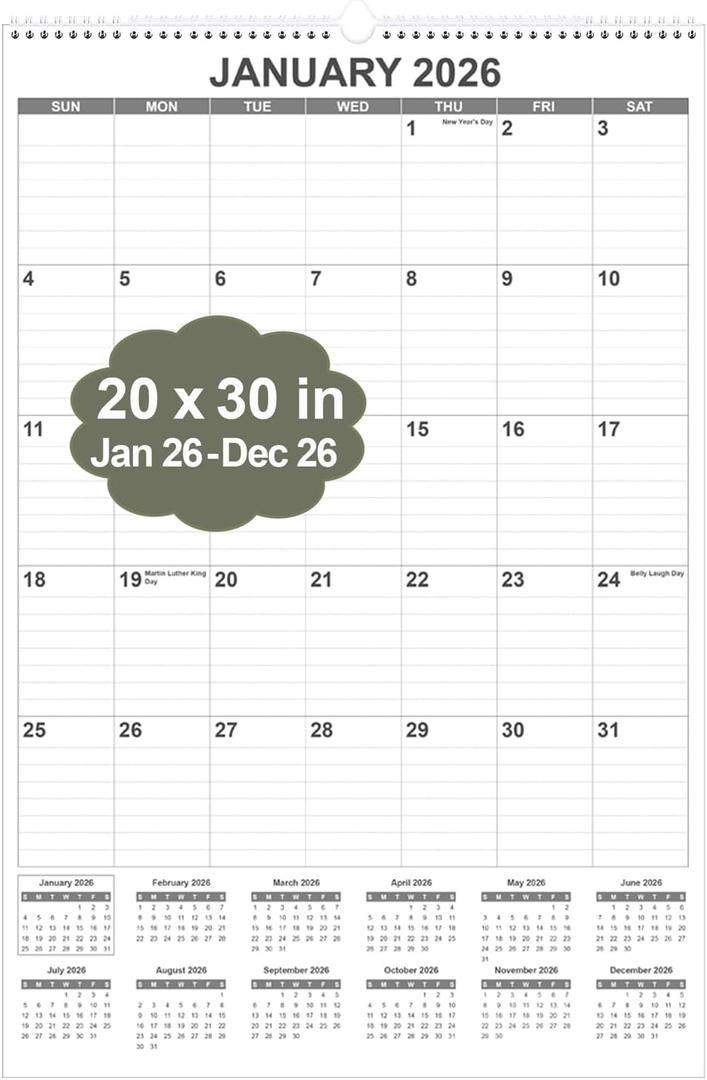 2026 Wall Calendar - Large Calendar 2026 from January 2026 - December 2026, 12 Months Calendar/Planner with Thick Paper, 20" x 30", Vertical, Black