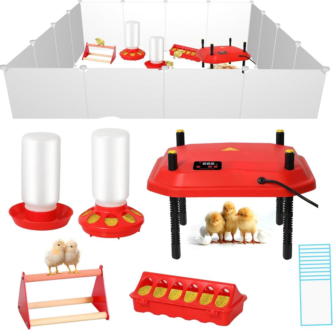 Upgraded Brooder Box for Chick Starter Kit, Chicken Brooder Playpen with 12 * 12inch Brooder Heat Plate, Chicks Feeder & Waterer, Chick Perch Up to 25 Chicks,Duck,Quail