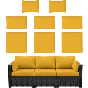 8p Outdoor Cushion Slipcovers Outdoor Patio Cushions Covers Replacement Waterproof with Zipper for 3-Seat Outdoor Rattan Sofa Patio Furniture Cushion Covers Yellow, Covers Only