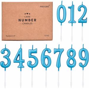 PHD CAKE 10-Pieces Blue Numeral Birthday Candles, Cake Numeral Candles Number 0-9 Glitter Cake Topper Decoration for Birthday,Wedding Anniversary,Party Celebration