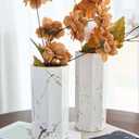 Generic White Gold Finish Marble 10"" Ceramic Flower Vase Home Decor Vase and Table Centerpieces Vase Octagon Modern Clean Minimalist, Noopy10525