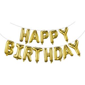 Gold Happy Birthday Balloons Banner 16 Inch Mylar Foil Letters, Inflatable Party Decor and Birthday Decorations for Women, Men, Boys & Girls Kids and Adults, Reusable, Party Supplies