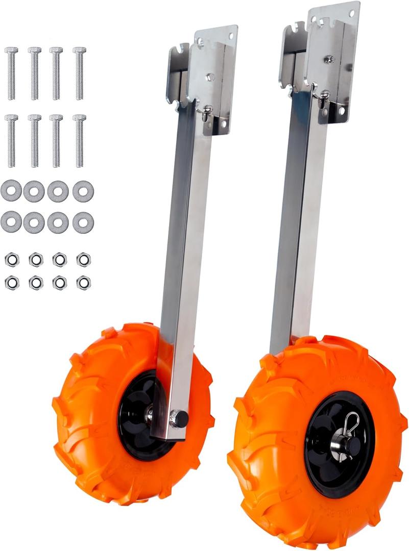 Boat Launching Wheels, 10" Rubber Transom Launch Wheels with Stainless Steel Variable Angle Bracket, Launching Dolly Wheel for Inflatable Boat, Aluminum Boat