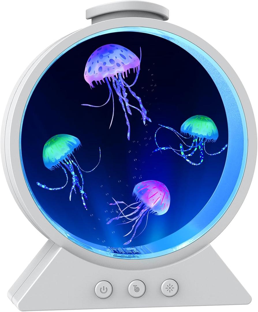 Jellyfish Lamp,Whisper-Quiet Sensory Aquarium Light,7 Color Mood Night Light with Adjustable Water Flow & 8H Timer,Rounded Tank Lamp for Home Office Bedroom Decor for Kids Adults(White)