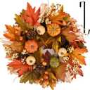 Fall Wreaths for Front Door, 20inchs Autumn Wreath with Hangers Pumpkin Maple Autumn Harvest Wreath Fall Decorations for Home Ideal Thanksgiving Decorations Wall Window Party Decor Indoor Outdoor