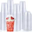 Lilymicky [100 Sets 12 oz Clear Plastic Cups With Dome Lids, Disposable Plastic Drinking Cups, 12 oz Parfait Cups for Ice Coffee, Smoothie, Bubble Boba