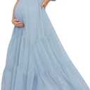 Swiss Dot Smocked Maternity Dress for Photoshoot Baby Shower, Flowy V Neck Ruffle Sleeve Empire Waist Tiered Dress, XL