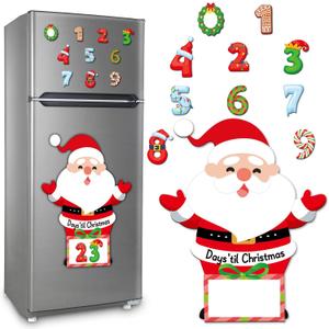 Christmas Advent Calendar Magnets 2025 Christmas Santa Claus Refrigerator Magnet Countdown to Xmas Ornament for Kids Adults Winter Santa Claus Magnetic Stickers for Fridge Holiday Home Classroom Decor, 13.66 X 11.22 Inches