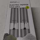 SIMPLETASTE Electric Salt and Pepper Grinder Set, Automatic One Handed,Stainless Grinders with Lights and Adjustable Coarseness,Battery Operated (Set of two, Silver)