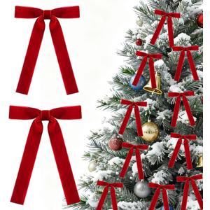 16 Pcs 1" Wide Red Velvet Christmas Tree Bows 5 * 7 inch, Rustic Bows for Door, Garland, Fireplaces, Wreath Decor, Xmas Home Party Decoration