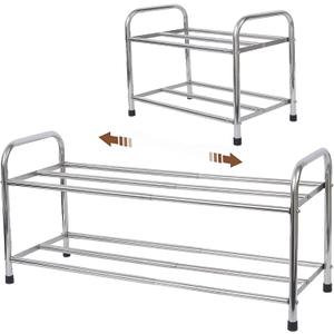2-Tier Expandable Shoe Rack, Stackable and Adjustable Shoes Organizer Storage Shelf, Sturdy and Durable Metal Structure Free Standing Shoe Rack for Closet Entryway Doorway