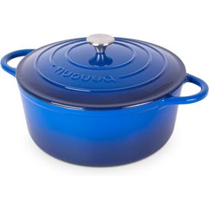 Cast Iron Dutch Oven with Lid - Non-Stick Ovenproof Enamelled Casserole Pot - Sturdy Dutch Oven Cookware - Dark Blue, 7.3-Quart, 30cm - by Nuovva