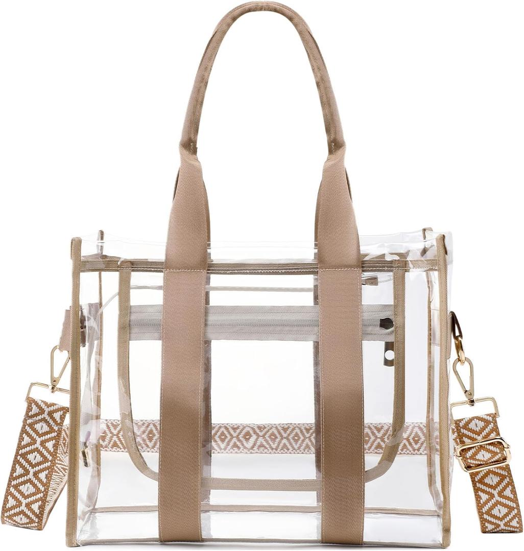 Getgto Clear Bags for Women Tote Bag, Crossbody Bag, Stadium Approved Clear Purse for Sports Events, Concert, Work & Beach