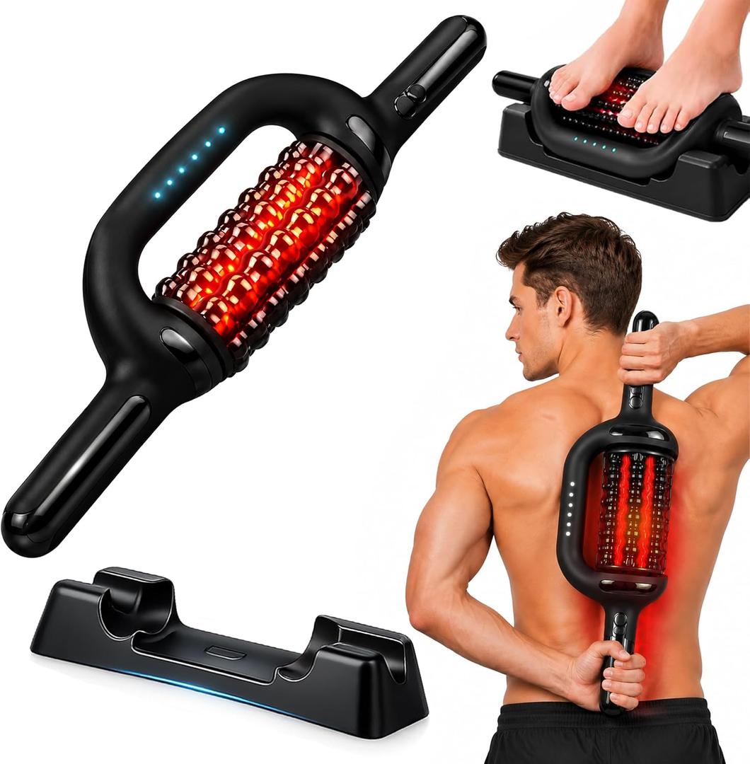 Electric Roller Massager with Red Light, 6-Speed Deep Tissue Massage Roller with Two-Way Rotation, Wireless Muscle Relaxation Roller for Back, Arms, Legs & Feet, for Home & Gym (Ebony Black)