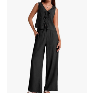 BeryLove Two Piece Sets for Women Summer Outfits Lounge Sets Cap Sleeve Tops Wide Leg Crop Pants Vacation Travel Outfits, Large