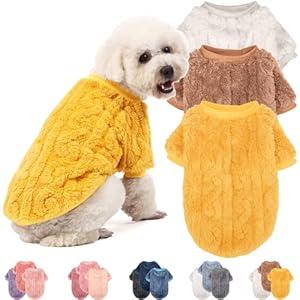 JAMPAYANG Dog Sweater, 3 Pack Dog Sweaters for Small Dogs or Cats, Girl or Boy, Warm Dog Clothes Shirt Coat for Winter Christmas (Beige, Coffee, Yellow, XX-Small)