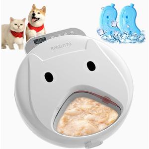 Automatic Cat Feeder Wet&Dry Food-Cordless Pet Food Dispenser-Pet Fresh Food Refrigerated Container with 2 Ice Packs, Programmable Timer Battery Powered Feeder for Cat Samll Dog-4 Meals Per Day-White