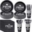 Graduation Party Supplies Plates and Napkins Serve 25,Prom Send off 2026 Disposable Paper Plates and Napkins Set Cups Knives Spoon for Class of 2026 Graduation Party Decorations Black and Silver