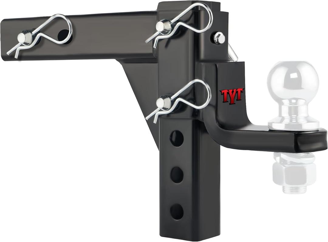 TYT Adjustable Trailer Hitch Ball Mount, 6-Position Tow Hitch, Fits 2-Inch Receiver, with 1" Hitch Ball Hole, 9-1/2" Drop & 8-1/4" Rise Drop Hitch, 7500 lbs