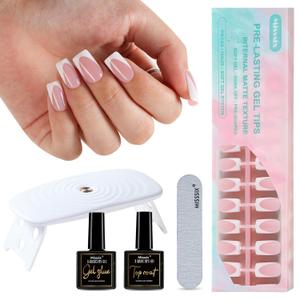 Misssix Deep French Tip Press On Nails, 160Pcs French Gel Nail Tips, Short Square Soft Gel Fake Nails, X-BASIC Tips Starter Kit for Nail Art DIY 16 Sizes