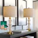 24'' Glass Table Lamps Set of 2 for Bedroom Living Room,Gold Glass Bedside Lamps for Nightstands with USB Ports and AC Outlets(Bulbs not Included)