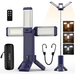 IODOO 10000mAh Rechargeable 4000LM Camping Light Telescopic Camping Lantern , 270 Rotating Aluminum , Remote Control, Warm/White/Nature, Dimmable for Outdoor Camping, IP45 Waterproof,Portable Bag