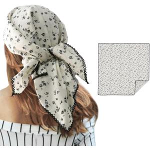 2 x Cotton Flower Bandanas for Women Girls Men 27" Head Scarf Bandana Headband Handkerchie for Beach Party (Style-07)