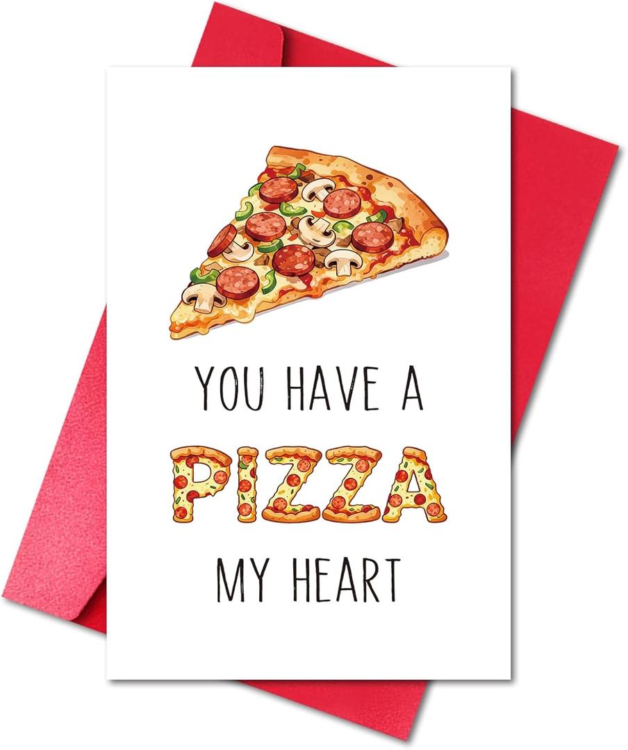 2 x LYMEQING Romantic Valentines Day Card for Him Her, Cute Valentines Day Gift Card for Wife Husband Boyfriend Girlfriend (You Have a Pizza My Heart) (#167)