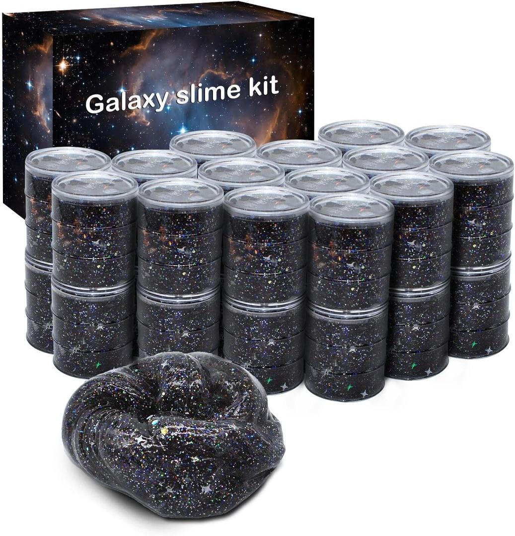 24 Pack Galaxy Star Slime,Party Favor for Kids Girls & Boys,Non Sticky, Stress & Anxiety Relief, Wet, Super Soft Sludge Toy,Birthday Gifts for Kids Girl and Boys, Easter Egg Filling Stuffers (Brownish Black)