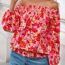 KIRUNDO Off The Shoulder Tops for Women 2026 Spring Summer Tops Boho Floral Blouse Long Sleeve Shirts Fashion Clothing (S)