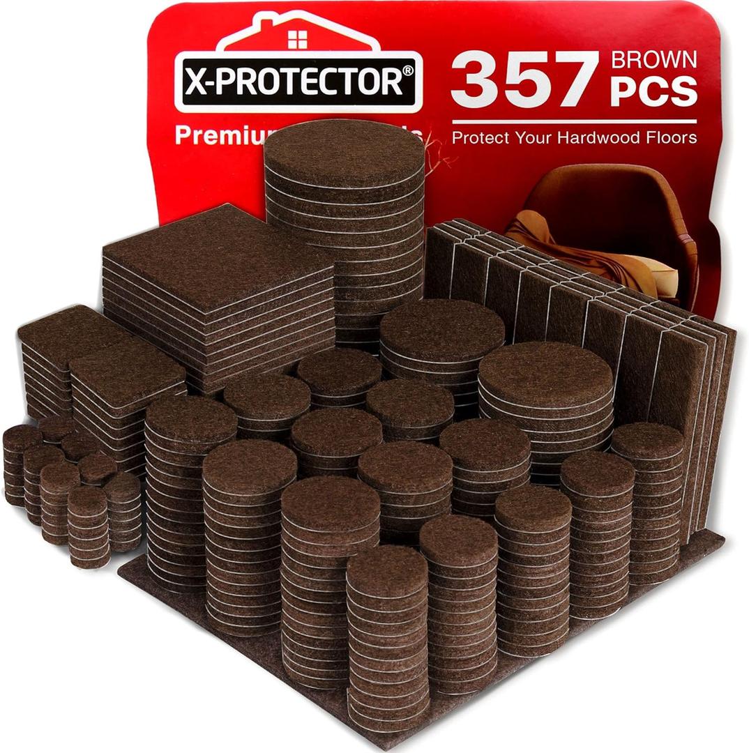 X-PROTECTOR 357 pcs Premium Huge Pack Felt Furniture Pads! Quantity of Furniture Sliders with Many Big Sizes Your Ideal Floor Protectors. Protect Your Hardwood & Laminate Floor!