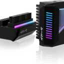 EZDIY-FAB Shield 24-Pin Angle Adapter with Infinity Mirror ARGB Light,ATX 24 Pin Power Connector, 5V 3pin ARGB Sync-180 Degree-Black-1 Pack