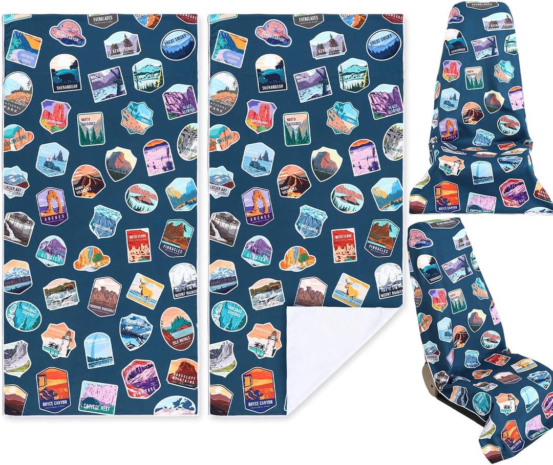 2 Pack Car Seat Towel Covers Athletic Running Towel Performance Microfiber Post Workout Sweat Washable Cover Non Slip for Seat Outdoor Sport (National Park)