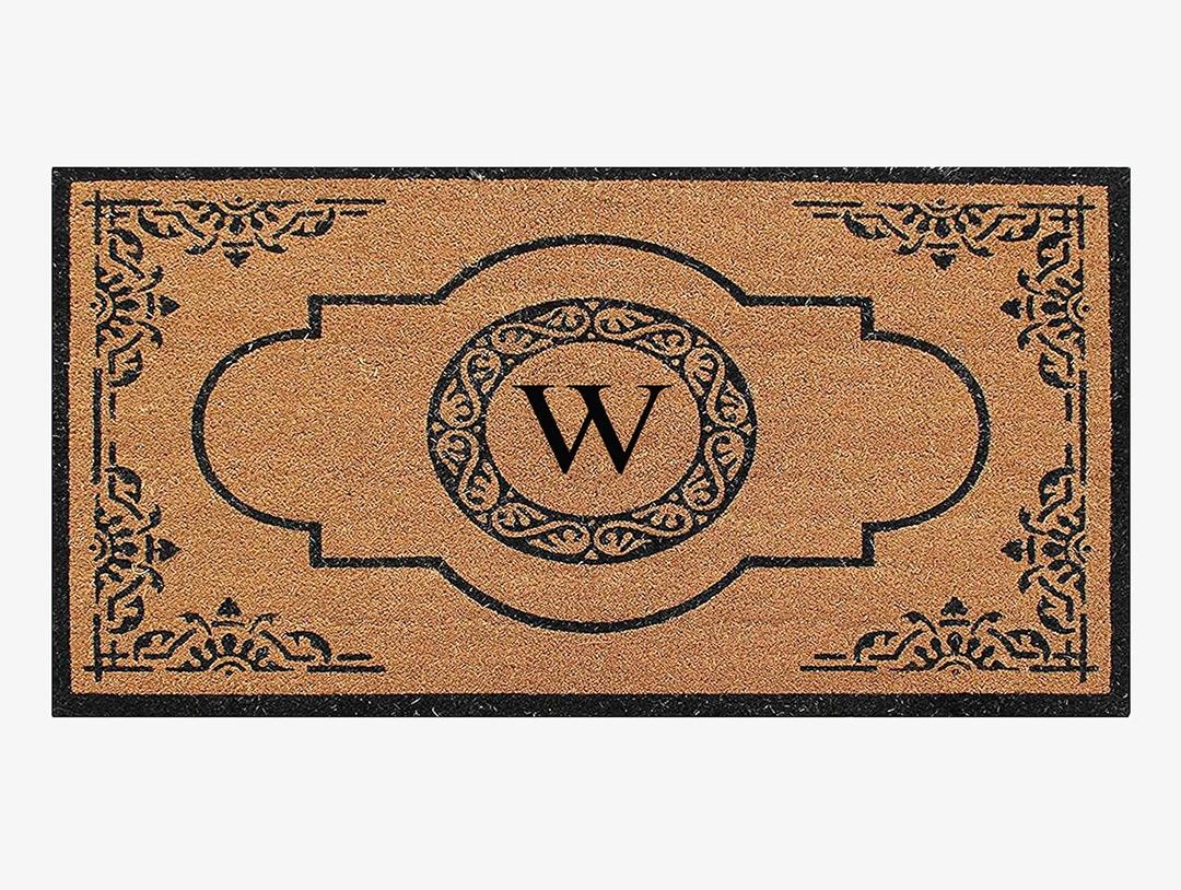 A1HC Natural Coir Monogrammed Door Mat For Front Door, 30x48, Anti-Shed Treated Durable Doormat for door Entrance, Heavy Duty, Thin Profile, Easy to Clean, Long Lasting, Front Door Entry Doormat (2'6" x 4' (Rectangular))