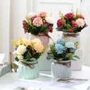 2 PCS Mini Hygrangea Artificial Flowers in Vase, Small Centerpiece Table Decorations - Fake Plant in Vase, Faux Hydrangea Flower Decor for Home, Wedding, Office and Party