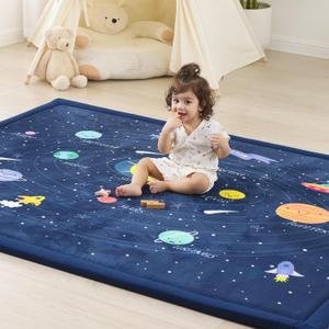 1.3" Thick Educational Baby Floor Play Mat 79x118, Basic Padded Memory Foam Kids Mat, Large Non-Slip Plush Playmat for Nursery Playroom Classroom (Planet)