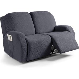 Ruaozz Recliner Sofa Covers Recliner Chair Covers Extra Wide Loveseat Recliner Slipcovers with Pockets Washable Furniture Protector with Elastic Bottom (2 Seater-X Large, Dark Gray)
