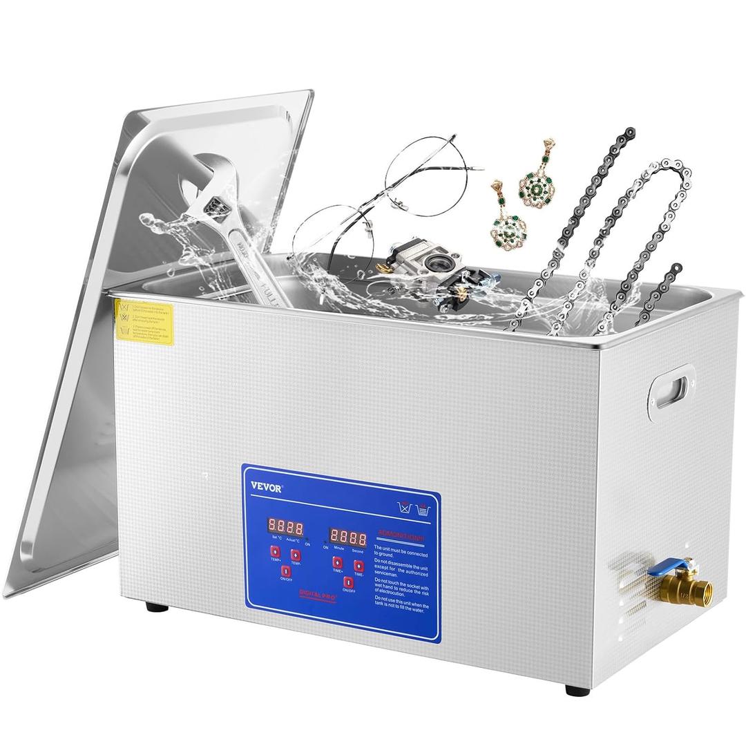 VEVOR Ultrasonic Professional Cleaner, 30 L Ultrasound Jewelry Cleaner with Digital Timer & Heater, Stainless Steel Industrial Sonic Cleaner 40kHz for Glasses, Watches, Rings, Small Parts