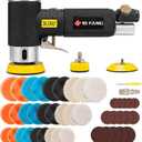 SI FANG 1'' 2'' 3'' Mini Random Orbital Air Sander Kit, High Speed Pneumatic DA Sanders Polisher for Auto Body Work, Includes 27Pcs 1/2/3in Polishing Sponge & Wool Pads, 15Pcs Sandpapers (Black)