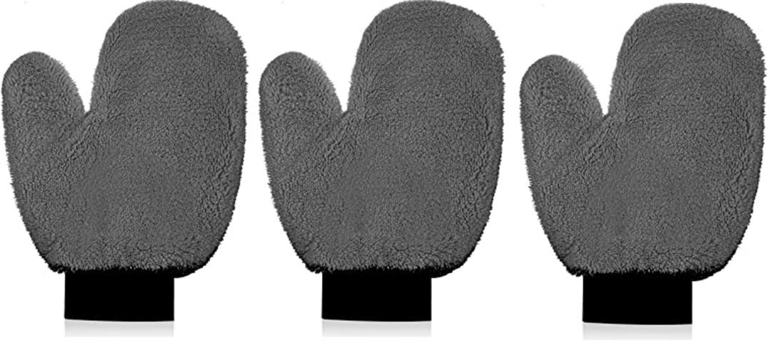 Remerry 3 Pcs Microfiber Mitt with Thumb for Cars Paint Mitt Wash Gloves Terry Weave Mitt Terry Dusting Mitt(Gray)