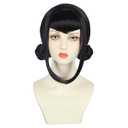 yuehong Black purple Women Double Buns Anime Cosplay Wig Bangs Cartoon Role Wig Heat Resistant Synthetic Fibers Soft Durable Breathable Costume Hair