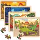 SYNARRY Large Dinosaur Wooden Puzzles for Kids 4 in 1 Gift Box(12.2 * 9.4 in) - FSC Certified, Jigsaw Puzzles for Kids Ages 4-6, Dinosaur Toys Gifts for 3 4 5 Year Old Boys Girls