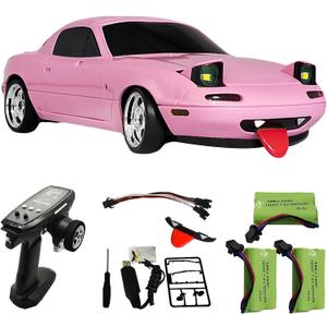 Skymaker LDRC Drift Car LD1804 1/18 Small Mazda MX-5 Model 2.4G RWD Drift Cars RC Miata for Adults with 3 Batteries ESP Gyroscope LED Lights (Pink)